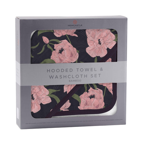 Pink Flowers Hooded Towel and Washcloth Set - Little Luxurious Store